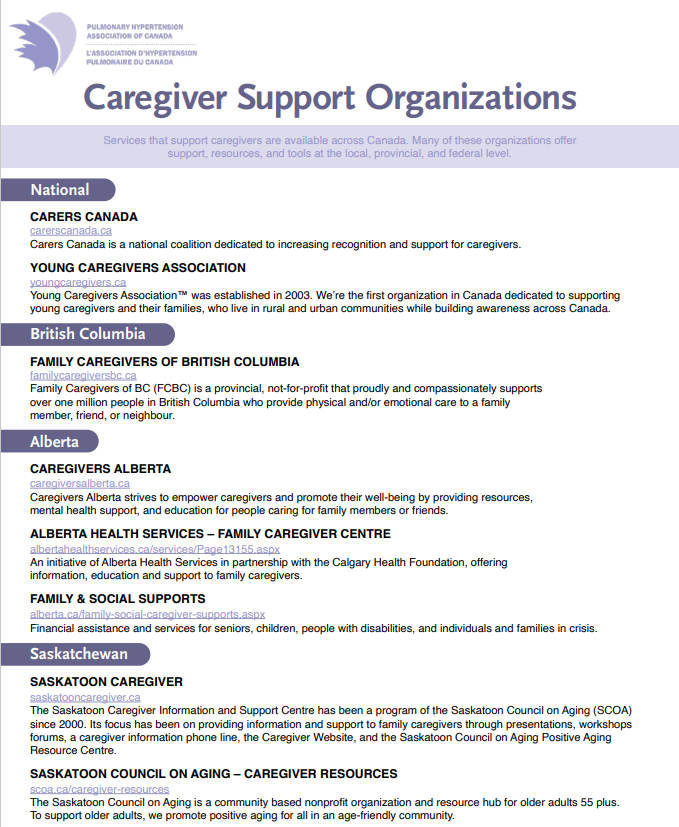 PHACanada's tweet photo. As a PH #caregiver, maintaining your health and well-being is vital.

Many organizations offer support, resources, and tools for Canadian caregivers. View the ''Caregiver Support Organisations'' list at: https://t.co/ZkAKstcDsV 

#LifeInPurple https://t.co/IeYXlkLHjn