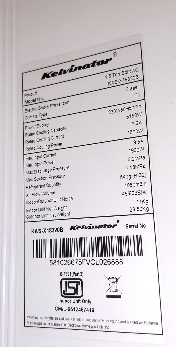 Mukeshexpress's tweet image. @IndiaKelvinator read my last message. #complaint #notresolved till date. #scam by your company. Attaching product details . #worstservice.AC brought from ketan electronics jamnagar