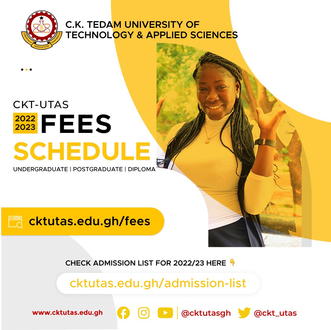 utasghana's tweet photo. @ckt_utas  2022/2023 𝐅𝐞𝐞s 𝐒𝐜𝐡𝐞𝐝𝐮𝐥𝐞 for Undergraduate, Postgraduate &amp; Diploma Programmes.
Details Here 👉 https://t.co/liAqjIbO6H
--------------------------------------------------
🧑‍🎓𝐔𝐩𝐝𝐚𝐭𝐞𝐝 𝐀𝐝𝐦𝐢𝐬𝐬𝐢𝐨𝐧𝐬 𝐋𝐢𝐬𝐭 here 👉 https://t.co/svF3U4LPhw https://t.co/eQh9FzCHD6