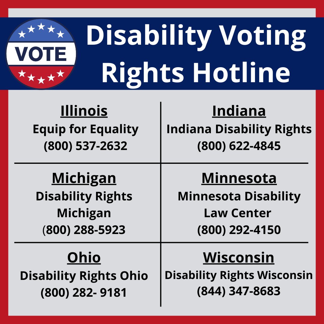 adagreatlakes's tweet photo. It’s Election Day! Experience trouble voting? Advocates are available by phone to answer questions about any voting problem you may encounter. 
#Vote #ElectionDay #VotersWithDisabilities https://t.co/pCYb1C3mYf