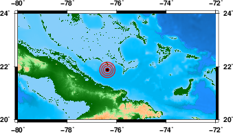CenaisCuba's tweet photo. A las 6:33 am hora local del martes 8 de noviembre de 2022, se registra un sismo sentido Las Tunas, Holguin y Santiago de Cuba, lat. 21.88 y lon –76.38, profundidad de 1 km y con una magnitud de 4.6 grados. https://t.co/ivIVUHwm8K