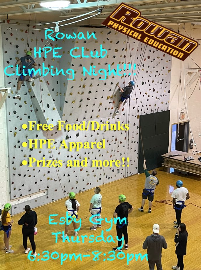 Come out to climbing night in esby gym this Thursday from 6:30pm-8:3pm!!!! <a href="/RowanUniversity/">Rowan University</a> <a href="/SHAPENJ/">NJAHPERD</a>