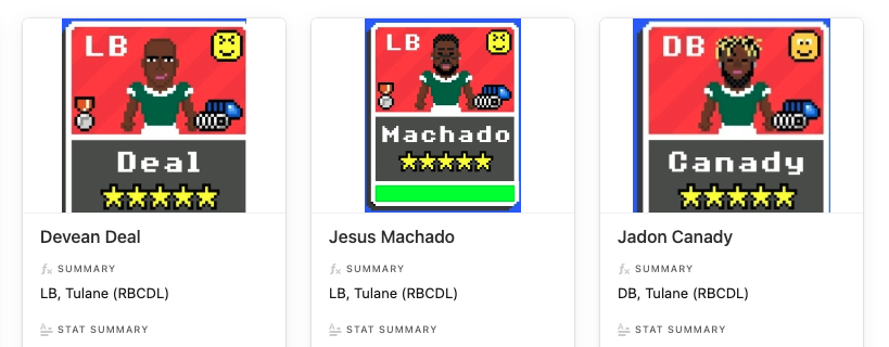 Tulane &amp; <a href="/VoodooRetro/">Voodoo Retro ⚜</a> send over six players for the Season 32 RFNA Draft! Please welcome:  
QB Kahzin Morgan
WR Jalen Rogers
TE Andrew Wilks
LB Devean Deal
LB Jesus Machado
DB Jadon Canady