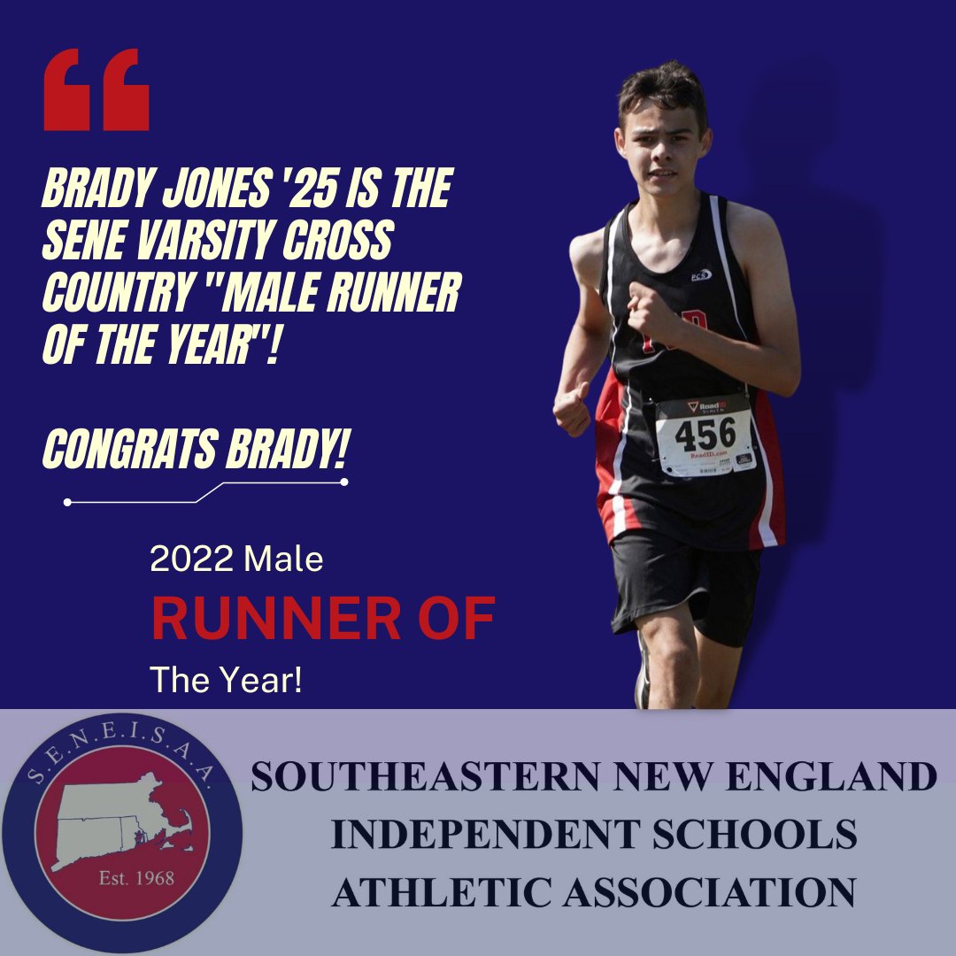 SENE_Sports's tweet photo. CONGRATS TO BRADY JONES '25, THE 2022 SENE CROSS COUNTRY "MALE RUNNER OF THE YEAR"!
.
#RunneroftheYear @NEPSAC @BGlobeSports @projo @PCDAthletics @provcountryday @rhcdmariners @SASRIAthletics @MacMustangs @CATSBoston @EHS_Athletics11 #crosscountry https://t.co/UcWn0CmUxQ
