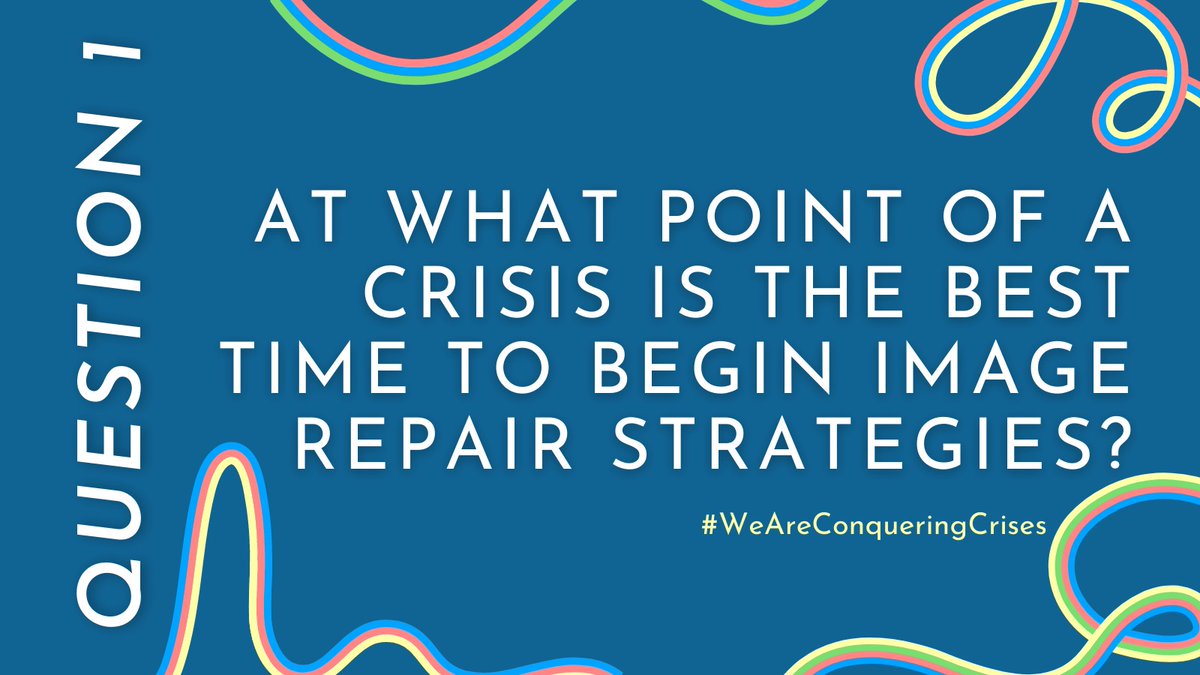 Jvk6106's tweet photo. Let's get our Twitter Chat started - here is our first question! #WeAreConqueringCrises @lashondaeaddy 
Q1: At what point of a crisis is the best time to begin image repair strategies? https://t.co/BKr7Dzws6U