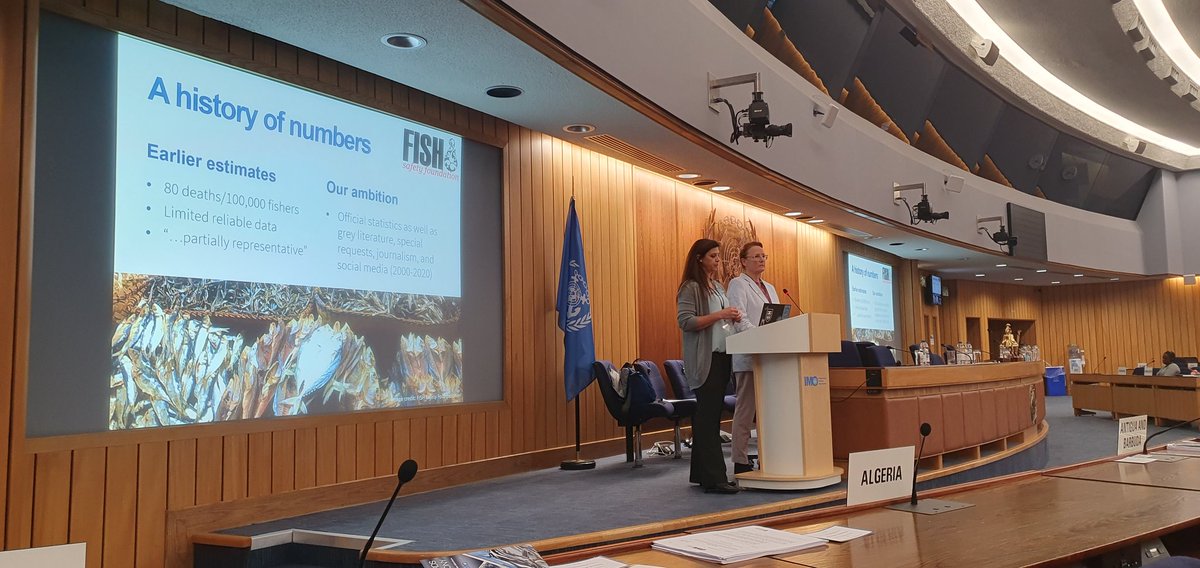 #HappeningNow: <a href="/pewenvironment/">Pew Environment</a>'s @HanlyKatherine &amp; <a href="/DrEmilySKlein/">Emily S Klein</a> launch "Triggering Death: Quantifying the True Human Cost of Global #Fishing" report by <a href="/fish_safety/">FISH Safety Foundation</a>, at <a href="/IMOHQ/">International Maritime Organization</a>.