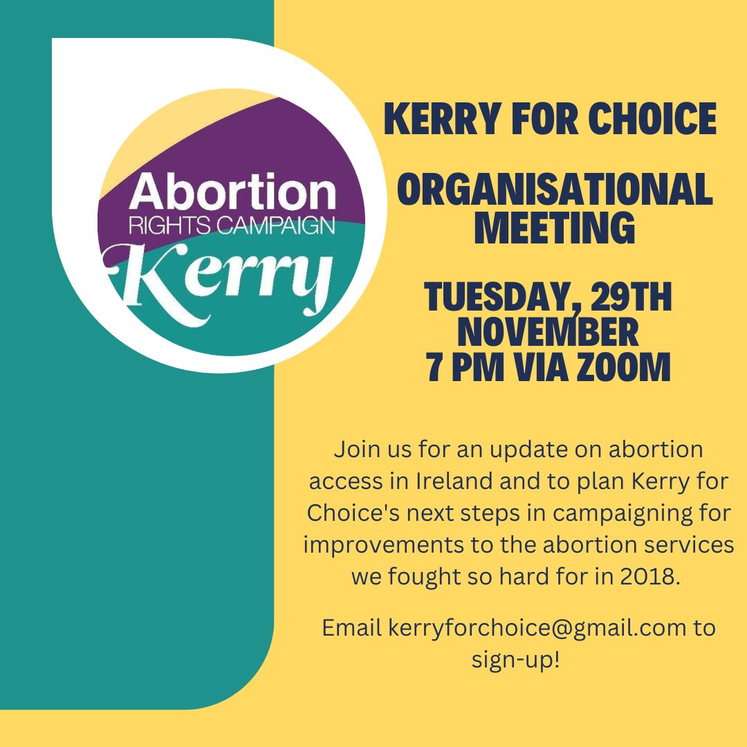 KerryForChoice's tweet photo. Kerry for Choice is having an online meeting for new volunteers on Tuesday, 29th November, at 7 PM. Come along and find out how you can get involved. #FreeSafeLegalLocal

Email kerryforchoice@gmail.com for the details.

Please share with any pro-choice people you know in Kerry! https://t.co/wZE5NQI6FW