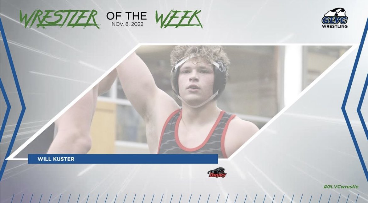 Drury_Wrestling's tweet photo. Congratulations to Will Kuster on being named the GLVC Wrestler of the Week after his performance at the Baker Open 👏🏻 

#DuctusExemplo https://t.co/zzeMjpzX24