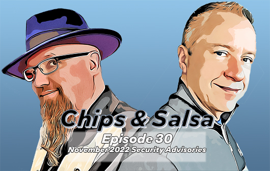 It's Patch Tuesday! Tune in as @jerry_Intel and @SecurityCRob discuss the November 2022 security advisories in episode 30 of Chips & Salsa: intel.ly/3AlOYxh. #PatchTuesday #IntelSecurity