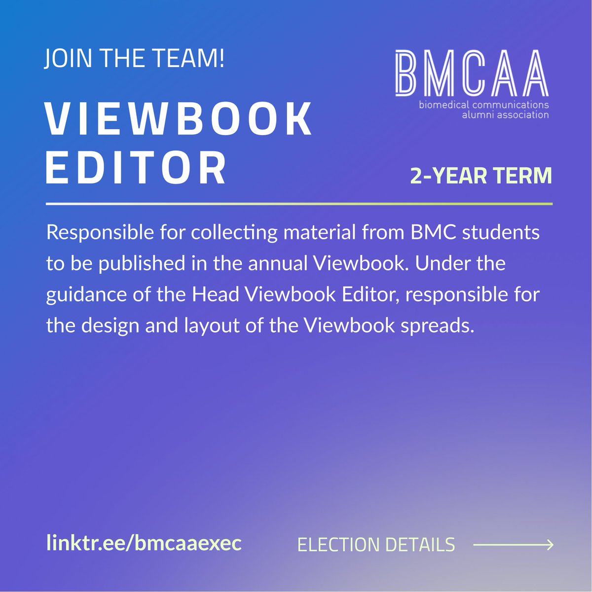 theBMCAA's tweet photo. 3 Viewbook Editor positions are available starting 2023! Swipe for role descriptions and info on the election taking place at #bmcaaUNCON on Nov 19. 

Learn more and self-nominate by Nov 18: https://t.co/qARNR4AjhF https://t.co/4YjxbMeUX6