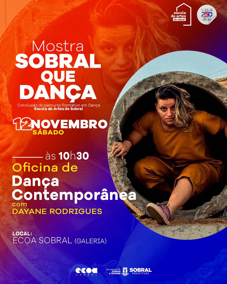 ecoasobral's tweet photo. 💃 ESCOLA DE ARTES | Como política afirmativa de acesso à Educação em Artes, a mostra Sobral que Dança também integra o eixo formativo com as oficinas livres de Vogue Femme, Pop, Breaking e Dança Contemporânea.

As oficinas acontecem no sábado (12), a partir das 9h, na ECOA. https://t.co/MBy04plQzA