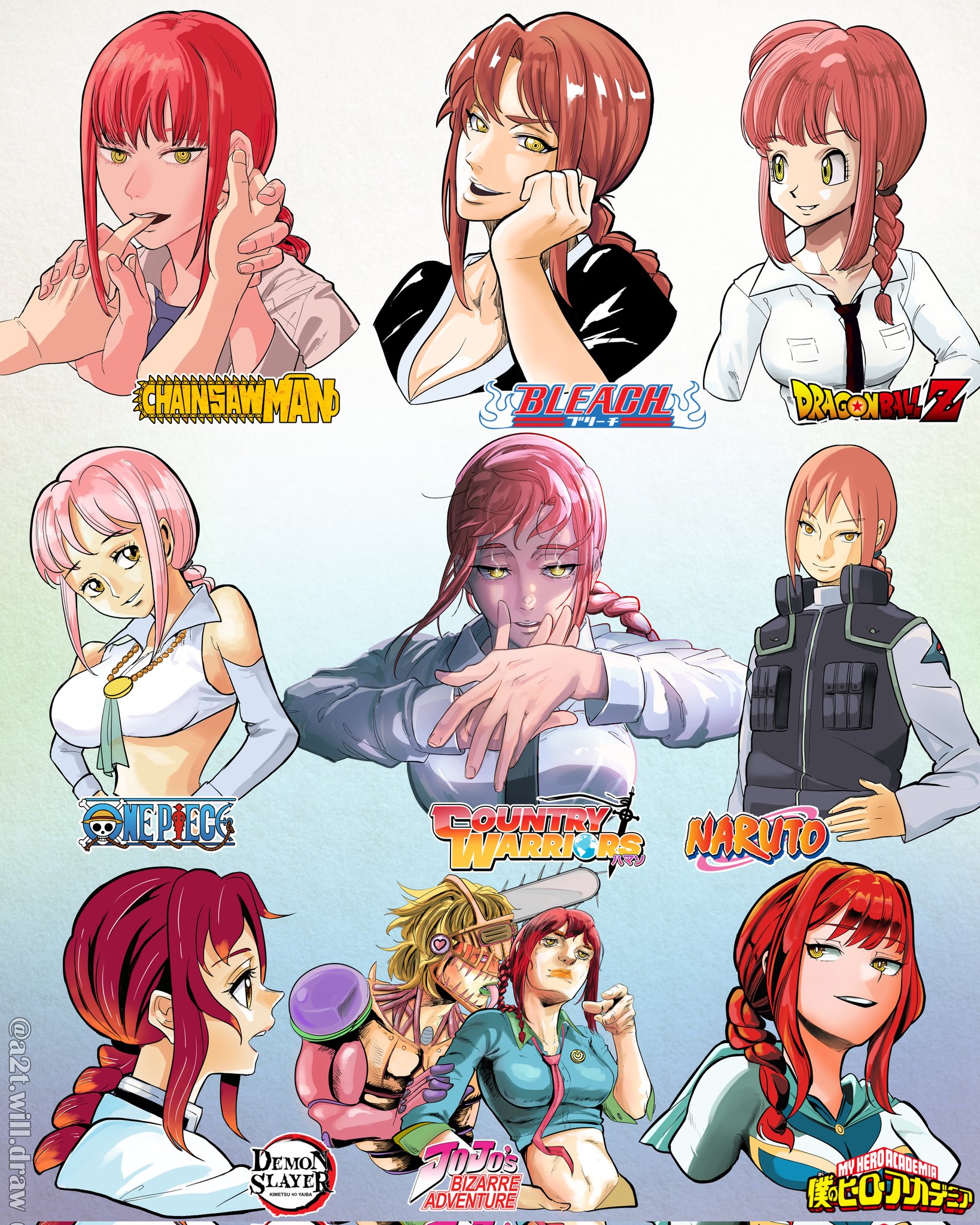 A2T will Draw on Twitter "Makima in 9 Art Styles チェンソーマン chainsawman