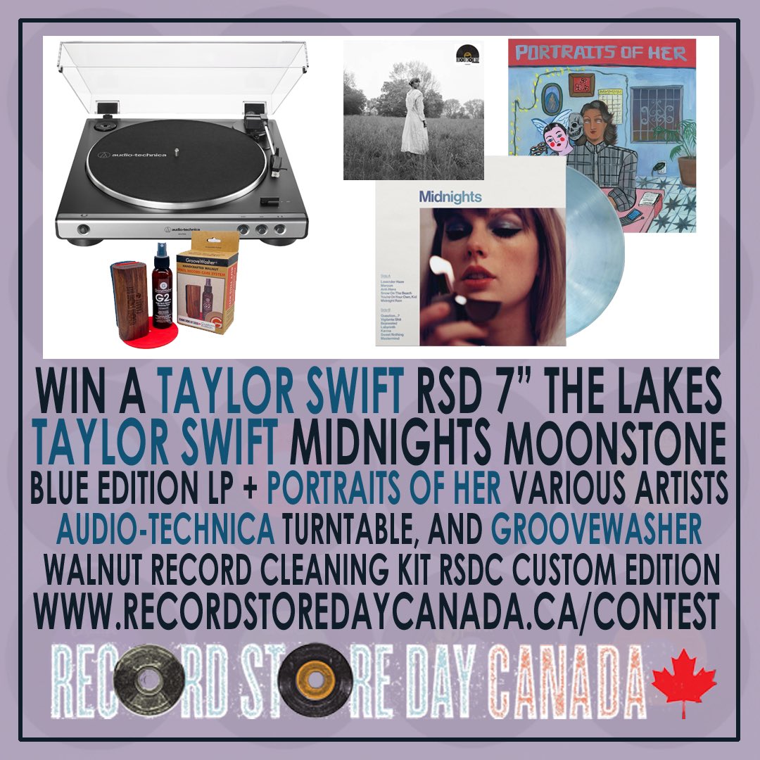 The “Taylor Loves You” contest:
<a href="/AudioTechniCAN/">Audio-Technica Canada</a> Turntable 
*two <a href="/taylorswift13/">Taylor Swift</a> records
*Portraits of Her vinyl
* @GrooveWasher Kit
recordstoredaycanada.ca/contest 

For more entries like, RT &amp; tag a friend!
Contest open to Canadian residents only! Good luck! #taylorswift #vinyl #records