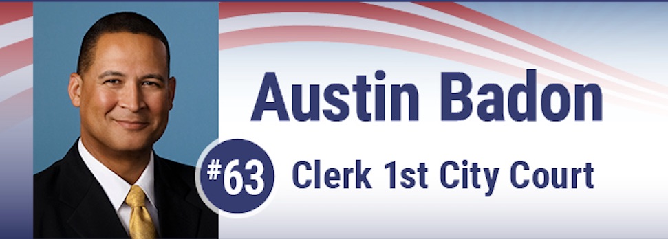 AGGGNO's tweet photo. Orleans Parish voters: @AustinBadon is the sitting Clerk of 1st City Court. We have endorsed Badon in his bid to continue serving 1st City Court.  Learn more about our Clerk --> https://t.co/Vgnu4bo1w9  #Orleans #AGG #GoodGovt https://t.co/6ynQT8wq21