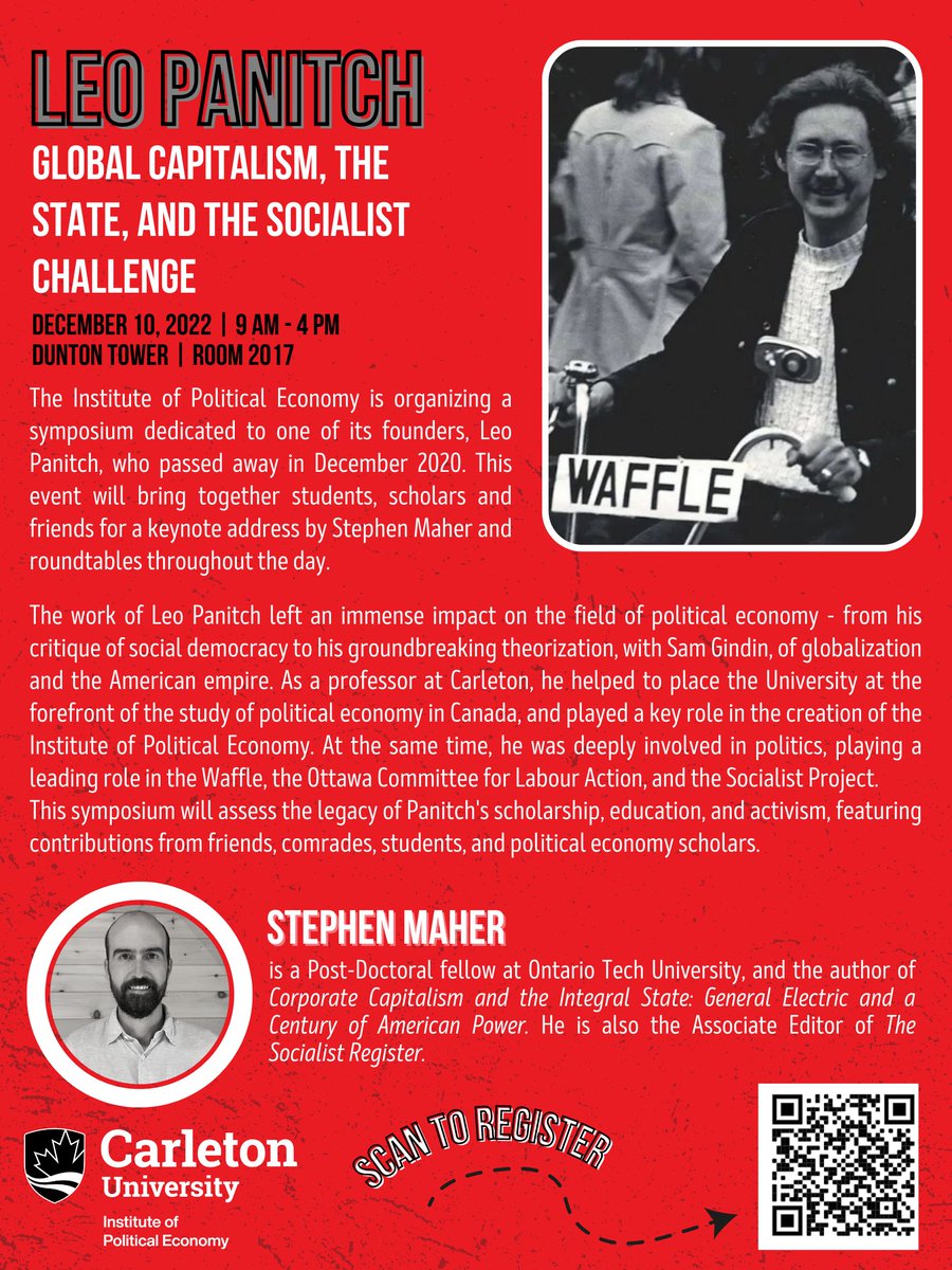 Institute of Political Economy (@cu_peco) on Twitter photo On December 10th, we're hosting a symposium to celebrate the life and legacy of Leo Panitch.
The event will consist of roundtable discussions and a keynote by Visiting Professor <a href="/SteveMaher18/">Steve Maher</a>
Register at: carleton.ca/politicalecono… On December 10th, we're hosting a symposium to celebrate the life and legacy of Leo Panitch.
The event will consist of roundtable discussions and a keynote by Visiting Professor <a href="/SteveMaher18/">Steve Maher</a>
Register at: carleton.ca/politicalecono…