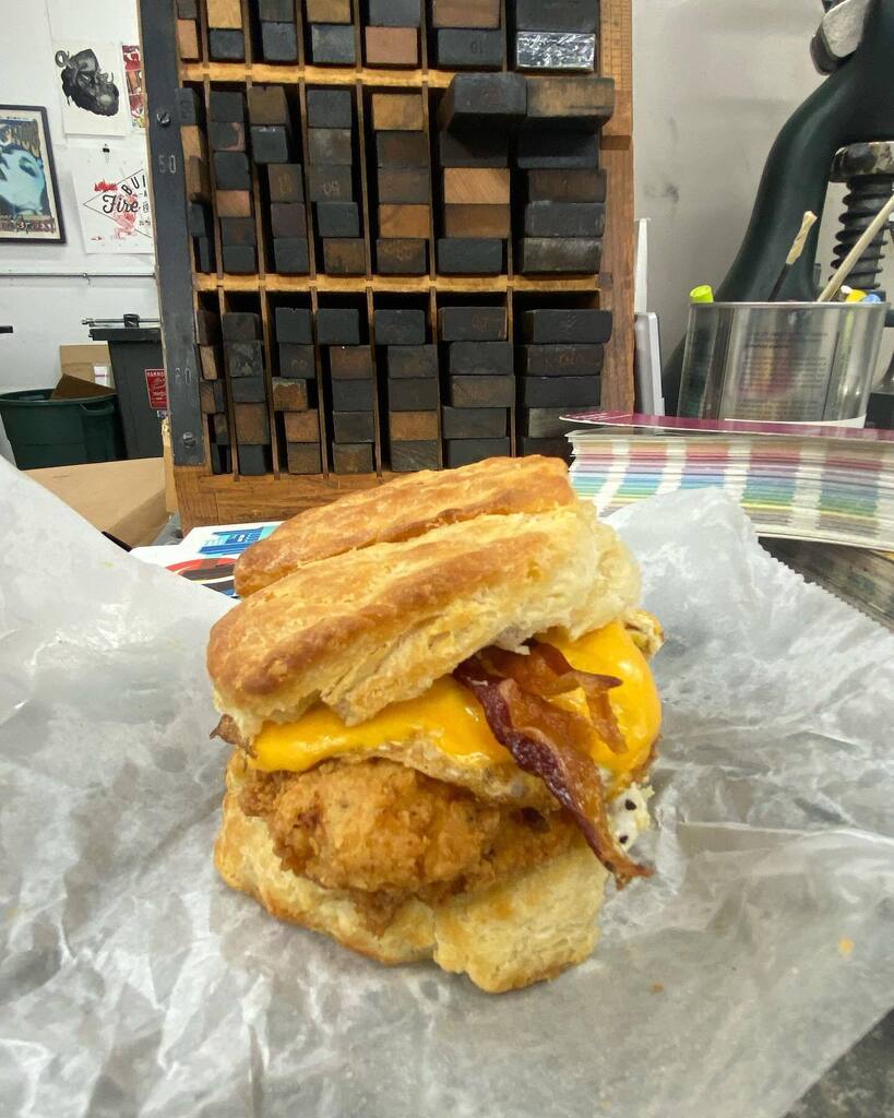 SkylabLtrpress's tweet photo. After voting today, @districtbiskuits is making my morning! Still waiting for this homegrown shop to officially open!

#nkc #ohsogood #softopening #twomealsinone https://t.co/irTrClDRWX https://t.co/hOdepPUxm6