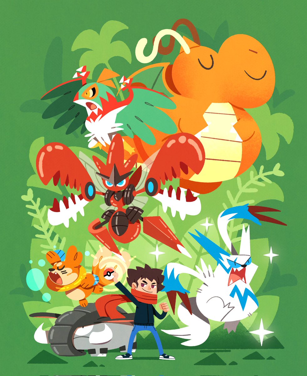 1boy pokemon (creature) scarf male focus poke ball open mouth green background  illustration images