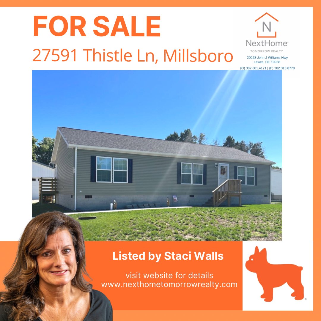 For Sale by Staci Walls. Like new 3 bedroom home located in the community of Oak Meadows. Contact Staci at (302) 448-1173 or call the NextHome Tomorrow Realty office at (302) 601-4171 for info
#nexthometomorrow #getluke #forsale #delawarerealestate #millsboro #followthefrenchie