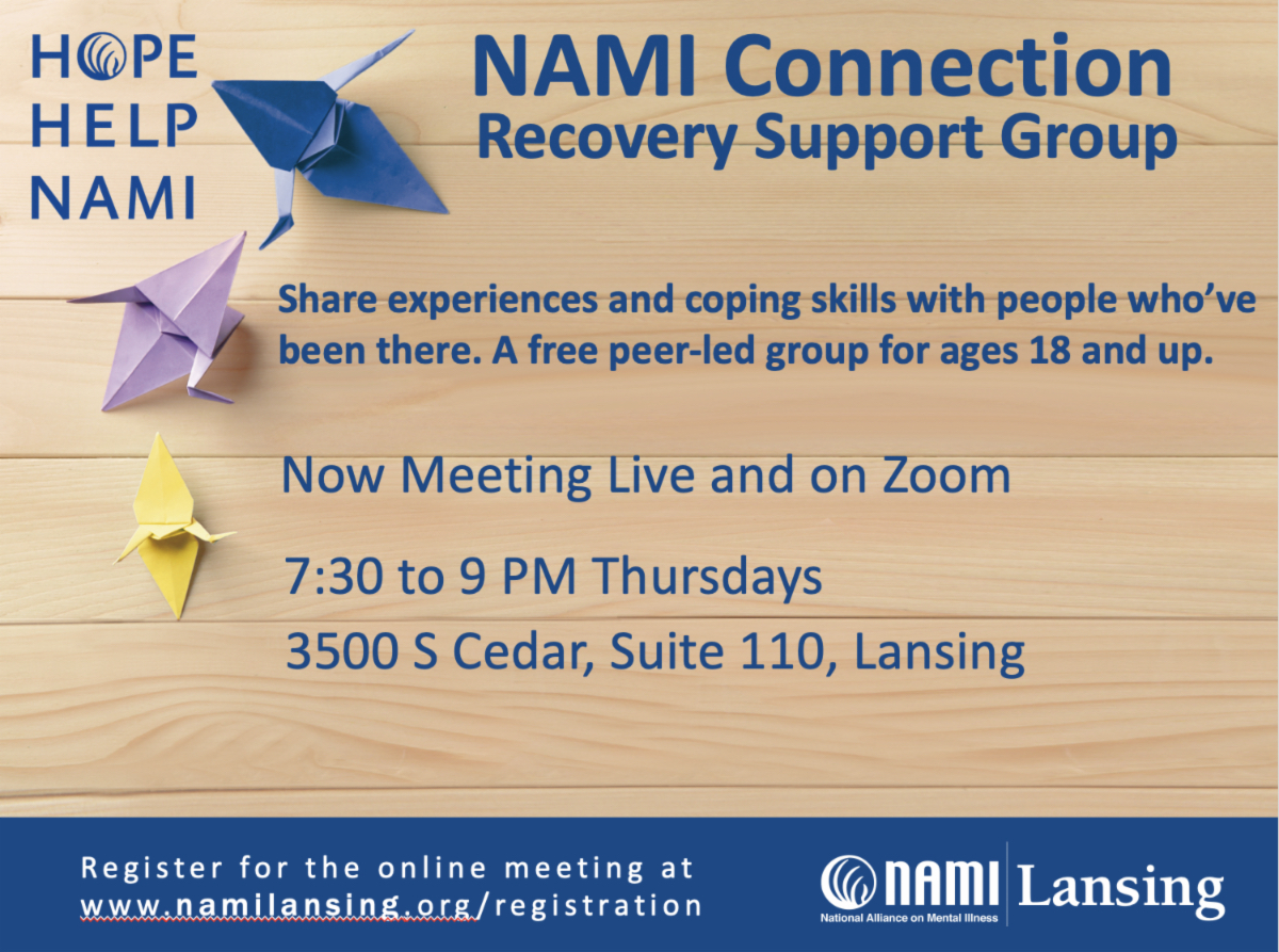 NAMILansing's tweet photo. Are you looking for help managing your mental health? 

Get support from others who have been there and register for our Connection support group:

 https://t.co/mNrmVkpeVy

#mentalhealthmatters #mentalhealthawareness https://t.co/BJlgvpYVY4