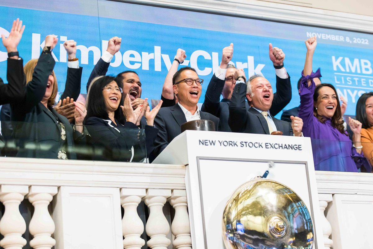 Earlier today, Kimberly-Clark employees from around the globe gathered to commemorate our company’s 150th anniversary by ringing the opening bell at the @NYSE. A big thank you to everyone who helped us celebrate this milestone. #WeAreKC #NYSECommunity (NYSE: $KMB) Photos: @NYSE