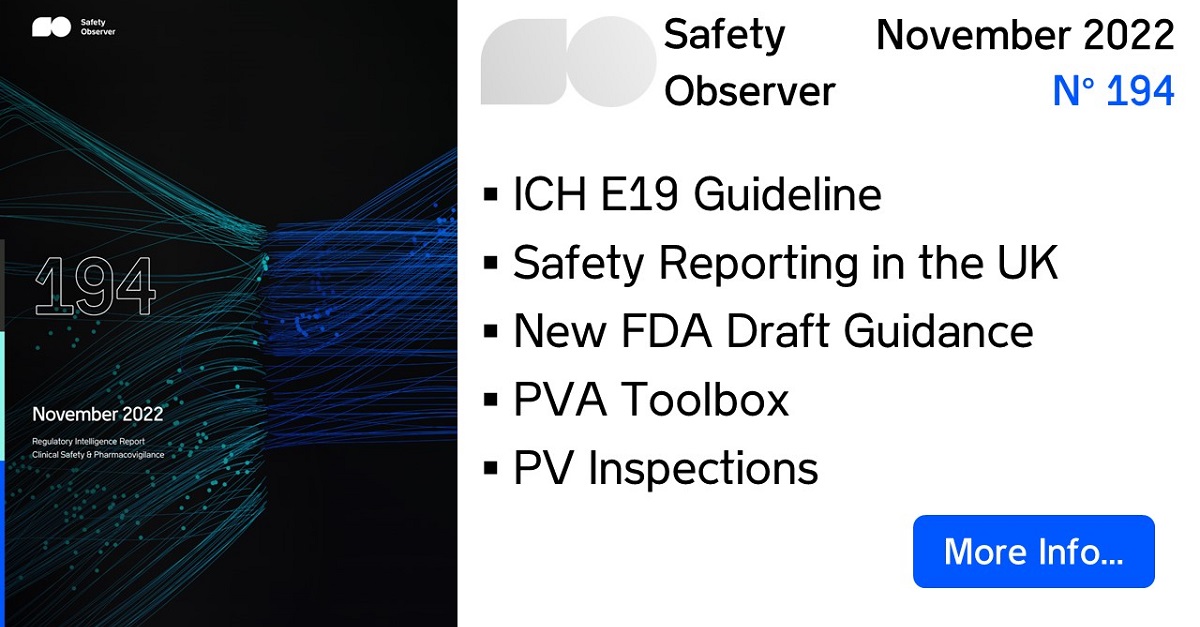 SafetyObserver's tweet image. ICH E19 Guideline on optimization of Safety Data Collection finalised and adopted by EMA for Europe...
Check out our latest #Pharmacovigilance Regulatory Intelligence Report !
Read the Highlights and sign up for Free Alerts on our new website... bit.ly/3t4l5Pc