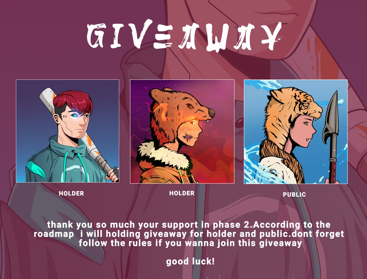 Giveaway Ending Phase 2🎊
3 winner✨

the rules
1️⃣Follow me
2️⃣ RT my Pin📌
3️⃣Tag 3 friends🙋

Winner will be announced within 48 hours⏰ Good luck fams!

#NFTGiveaways #NFTCommuntiy #nftcollectors