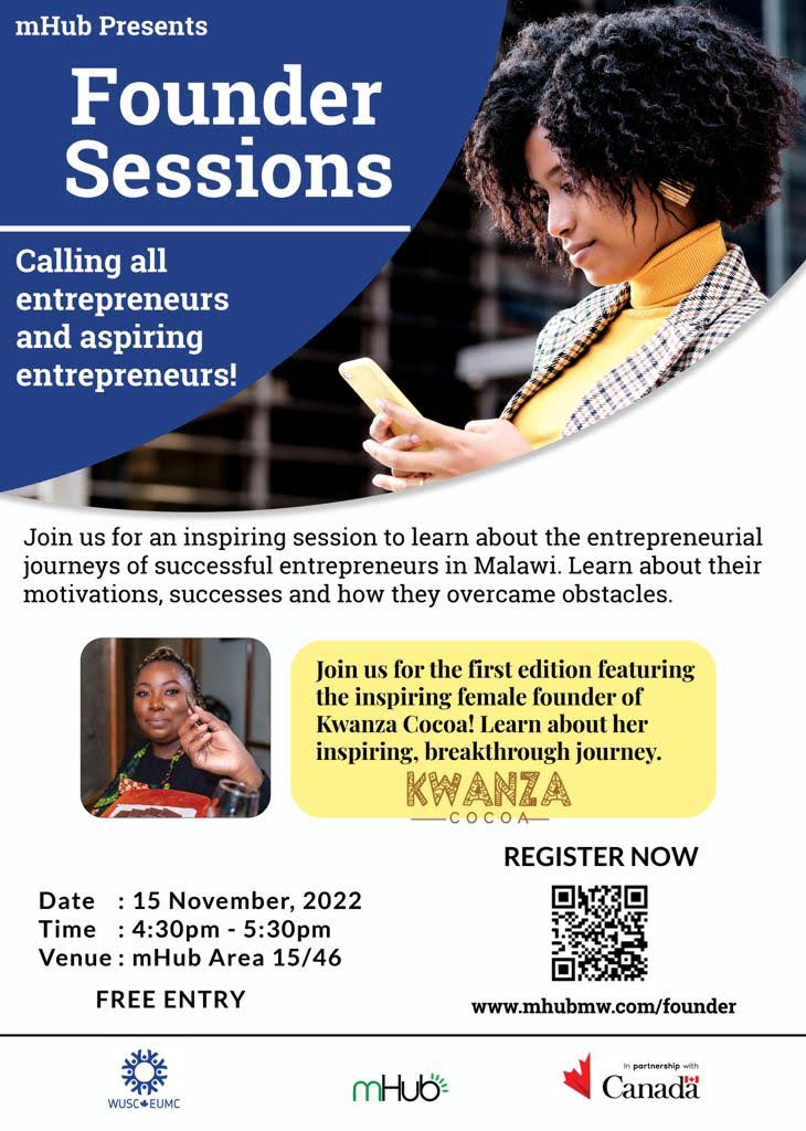 Our Founder <a href="/misswezwez/">QueenCocoa</a> will be back in Malawi next week and will be sharing her entrepreneurial journey as Cocoa Farmer, Chocolate Maker and a Chocolatier in training. For the <a href="/mHubMW/">mHub Malawi</a> Founder Sessions make sure you scan and register to attend the event. 

💯🇲🇼🌳🍫

#cocoa