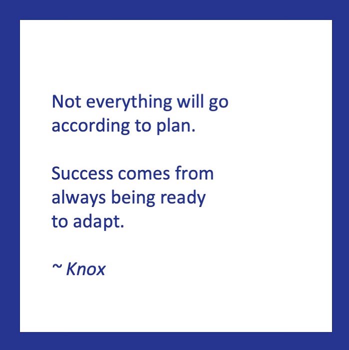 knoxkeith's tweet photo. Not everything will go according to plan.

Success comes from 
always being ready
to adapt. 

~ Knox
#MotivationalModay - Tuesday edition 
#mindset #success #adapt https://t.co/BjBIQmfvve
