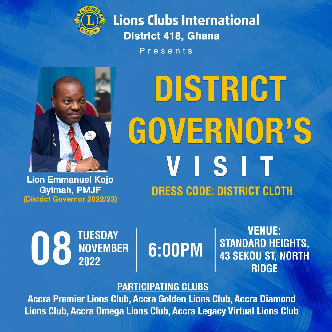 legacyleolions's tweet photo. Join us today, the 8th of November at 6pm at Standard Heights, as the District Governor makes an official visit to our Club.
See you there!!
#DGVisit
#GhanaLions
#AccraLegacy
#LegacyLeoLions
#VirtualClub
#LeoLions
#WeServe
#District418 https://t.co/X9GBmzE2Vp