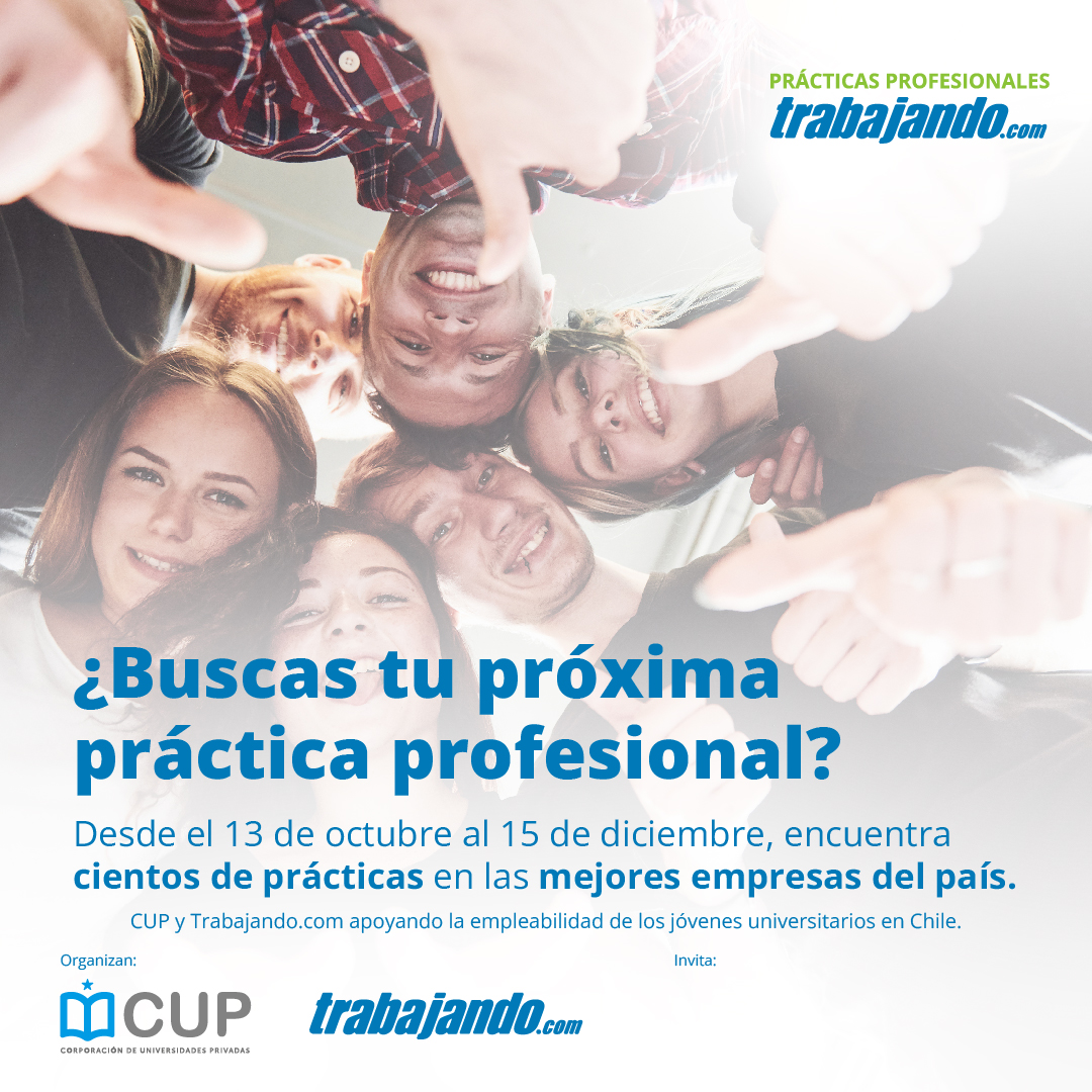 👀 ¿Buscando práctica profesional y no sabes por dónde partir? Tenemos una gran alternativa: practicas.trabajando.cl, plataforma creada por @trabajandocl y @cupchile en la que encontrarás más de 400 vacantes en prestigiosas empresas que aguardan por talentos como el tuyo.