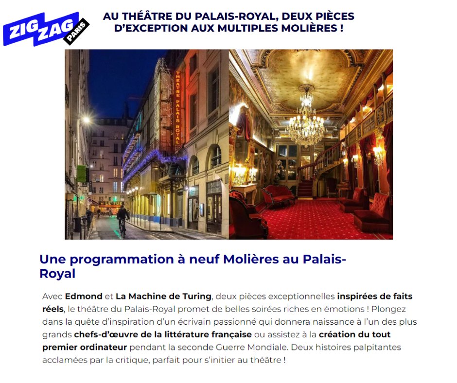 ThPalaisRoyal's tweet photo. "Avec #Edmond et #LaMachinedeTuring, deux pièces exceptionnelles inspirées de faits réels, le Théâtre du Palais-Royal promet de belles soirées riches en émotions !" Merci @ParisZigZag 🙏
l'article : https://t.co/aMmSEMYJZS... 
#paris #theatre #theatrepalaisroyal https://t.co/WvRGwmbjOr