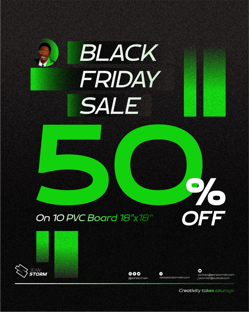 jeanstormish's tweet photo. 📣Black Friday Sale 📣 

Half Price On 10 PVC Board 18’’x18’’ 
$100 USD ❌ 
$50 USD ✅

DM Me « Black » if you want to purchase one. 
The countdown is on!

#Jstormish #Digitalartist #ContentCreator #ArtxAyiti #BlackFriday #BlackFridaySale  #DigitalCreator #AffinityDesign https://t.co/BV8wwrlzuD