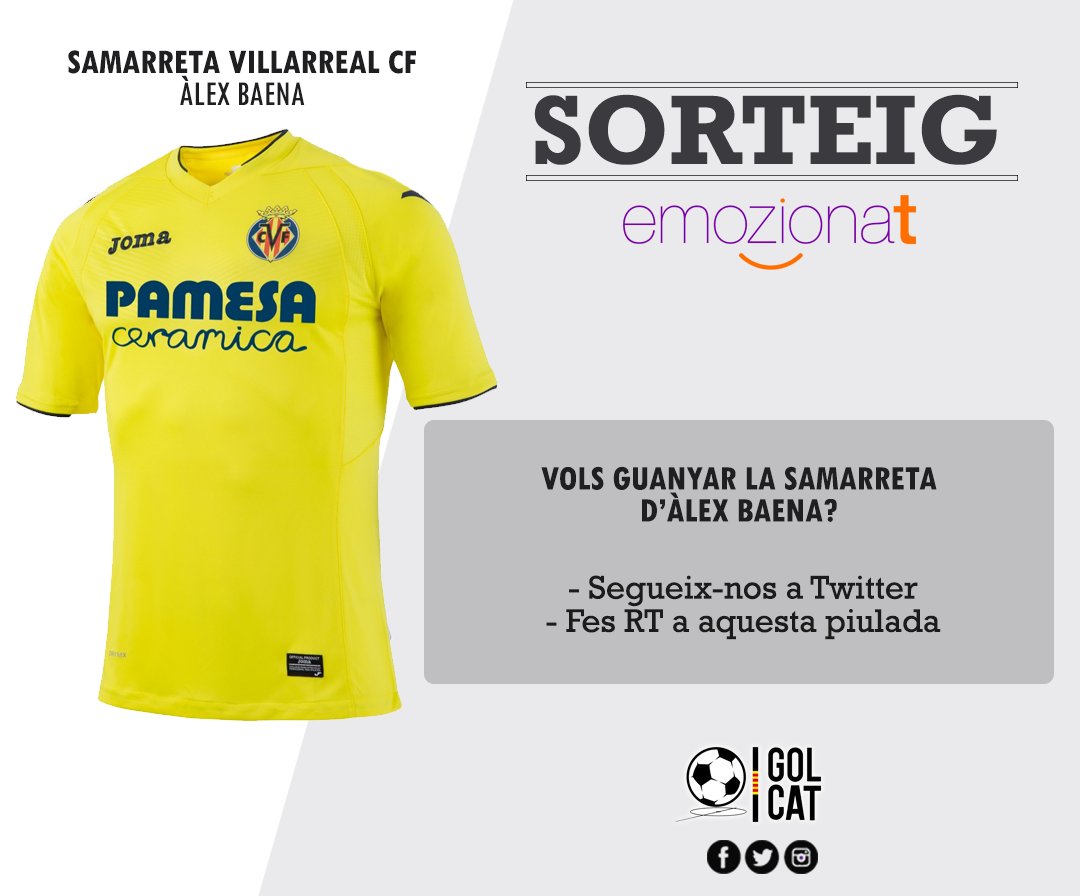 SORTEIG! 👕 Vols la samarreta oficial d'<a href="/alexbbaena/">Álex Baena</a> (<a href="/VillarrealCF/">Villarreal CF</a>)?

1.  Segueix-nos a Twitter
2.  Fes RT a aquesta piulada

Dimecres 16 de novembre anunciem el guanyador

#futbolcat #LaLigaSantander #Villarreal