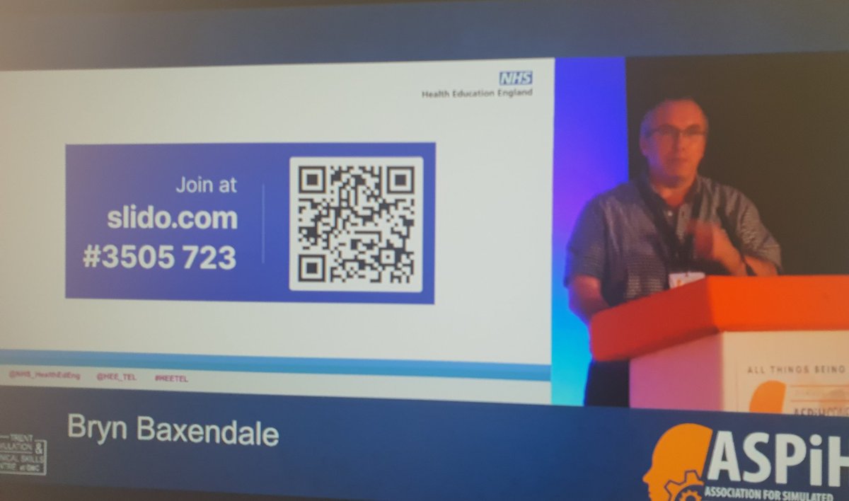 Great to hear from @gasmanbax (Ex-ASPiH President) #ASPiH2022 about all the work that happens in the background with @NHS_HealthEdEng regarding the National Strategic Vision for #simulation & Immersive Learning Technologies #education. Scan QR code 2contribute to important survey
