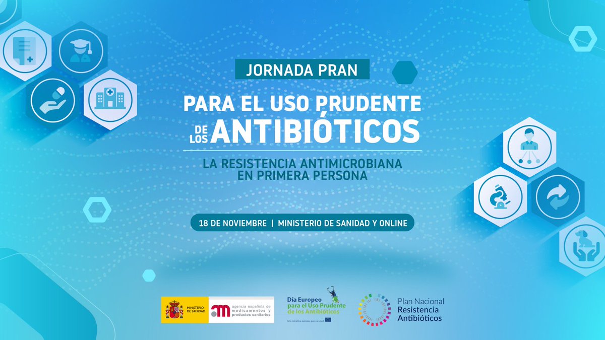 PRANgob's tweet photo. Apúntate a la Jornada para el uso prudente de los #antibióticos enfocada en la problemática de la resistencia en primera persona.
🗓️18 de noviembre
📍 Presencial (Ministerio de Sanidad) | Online
⏰10:30 h a 13:30 h
🔗Inscripciones https://t.co/wb9NbOIF4C
¡No te lo pierdas! https://t.co/C1nH2Xw2Zn