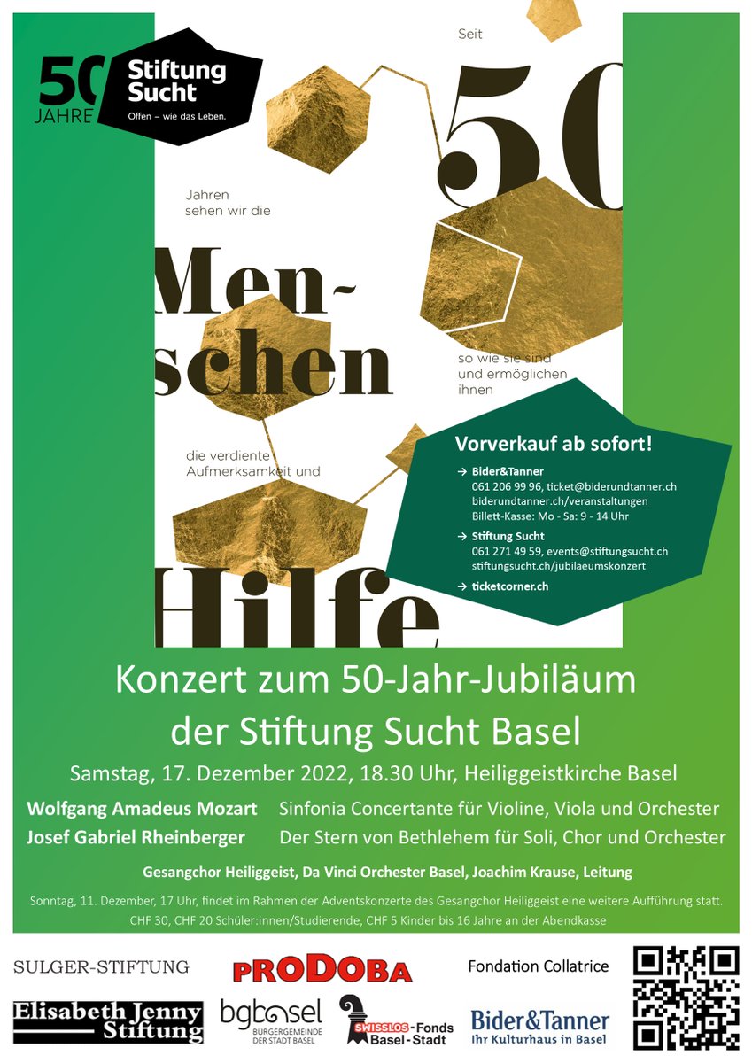 Das Jubiläumsjahr neigt sich langsam bereits wieder dem Ende zu. Zum Abschluss veranstalten wir am 17.12.2022 in der Heiliggeistkirche in Basel ein Chorkonzert  mit Werken von Wolfgang Amadeus Mozart und Josef Gabriel Rheinberger. Der Vorverkauf beginnt demnächst.