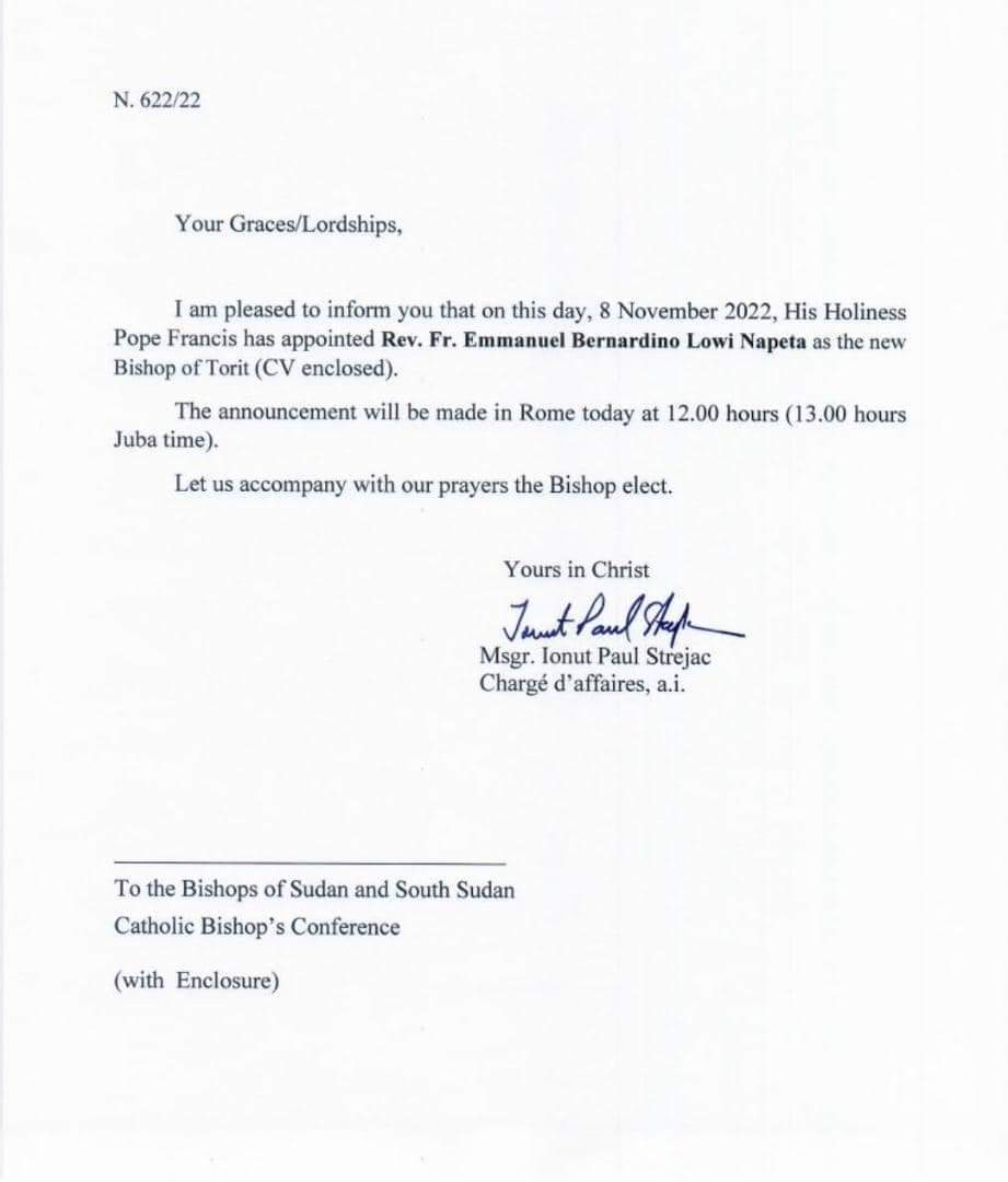 Torit has a new bishop: Abuna Emmanuel Berardino Lowi. God bless his ministry.