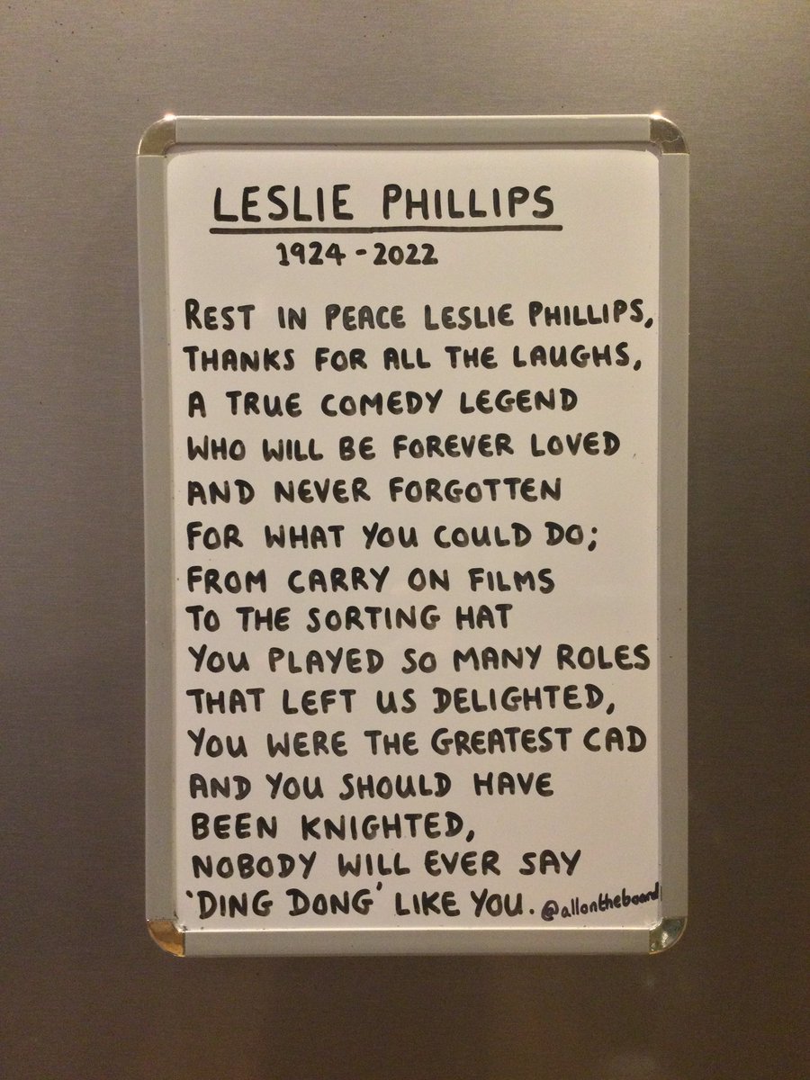 Rest in peace Leslie Phillips. An absolute legend who will be forever loved and never forgotten. Thoughts and prayers to your family and friends. Nobody will ever say ‘Ding Dong’ like you.

#LesliePhillips #RIPLesliePhillips #CarryOn