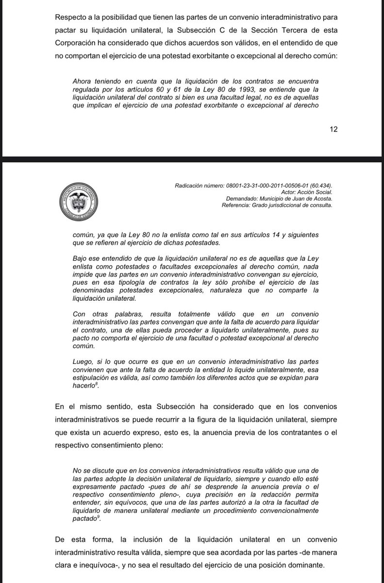 CarlosABallest4's tweet photo. De interés en contratos: Es viable jurídicamente pactar la cláusula de liquidación unilateral en convenios interadministrativos (Art.95 Ley 489/98) 👇👇👇 https://t.co/ZWdML66T78