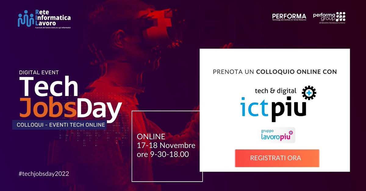 Reteinformatica's tweet image. Al #techjobsday2022 incontra il team HR di Ictpiù. divisione di Lavoropiù, specializzata nella ricerca e selezione di profili ICT &amp;amp; Digital. ✅ Scopri le posizioni aperte.✅ Registrati ora: bit.ly/31uOl5P

#Job #InformationTechnology #ICT