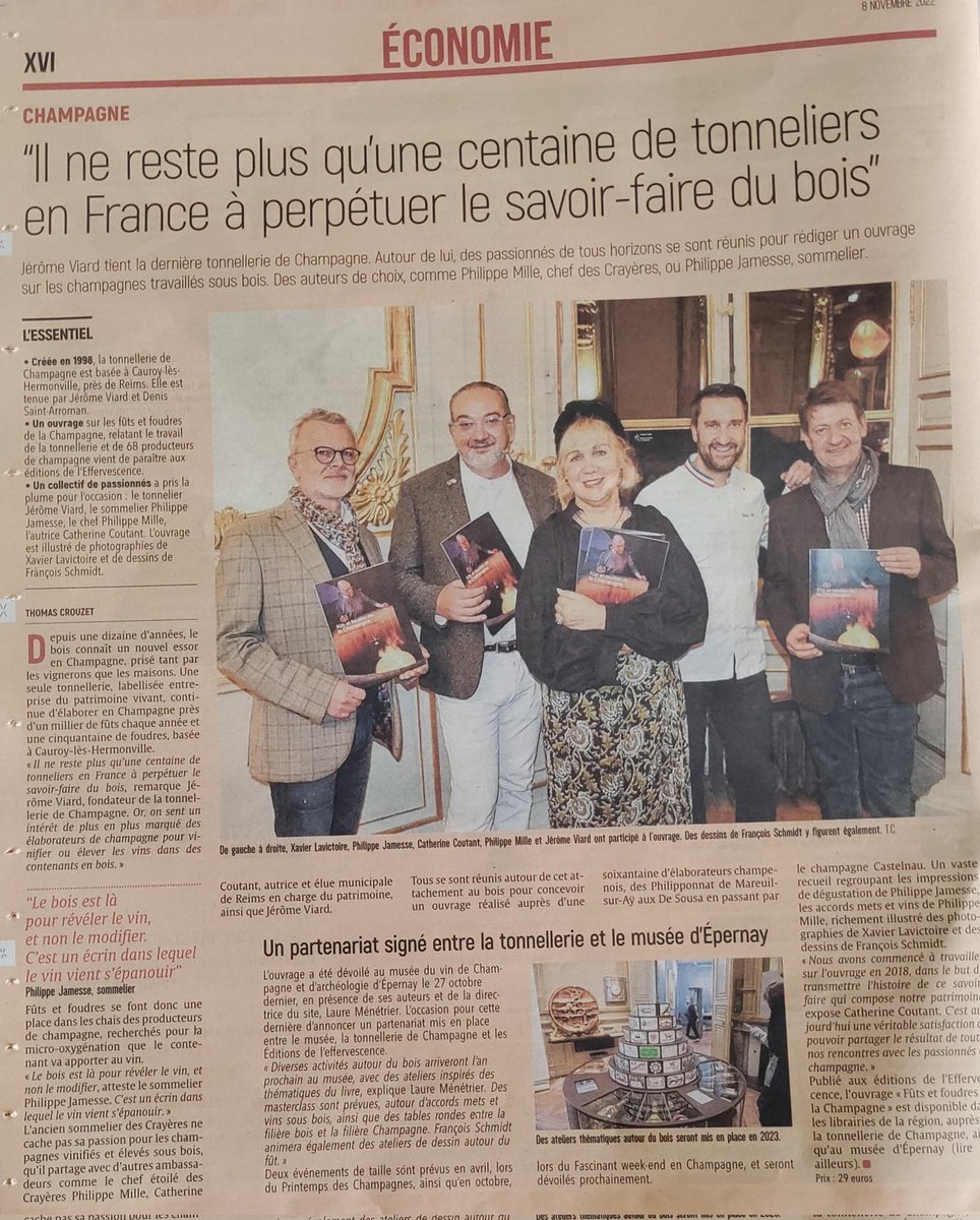 Merci à #ThomasCrouzet pour ce bel article paru aujourd'hui dans l' @UnionArdennais Economie 👍
Sur notre #Tonnellerie et le récent livre '#Fûts et #Foudres 🪵 en Champagne - Rencontres avec des créateurs de #vins inspirés 🥂'
📢 Info et achat via MP