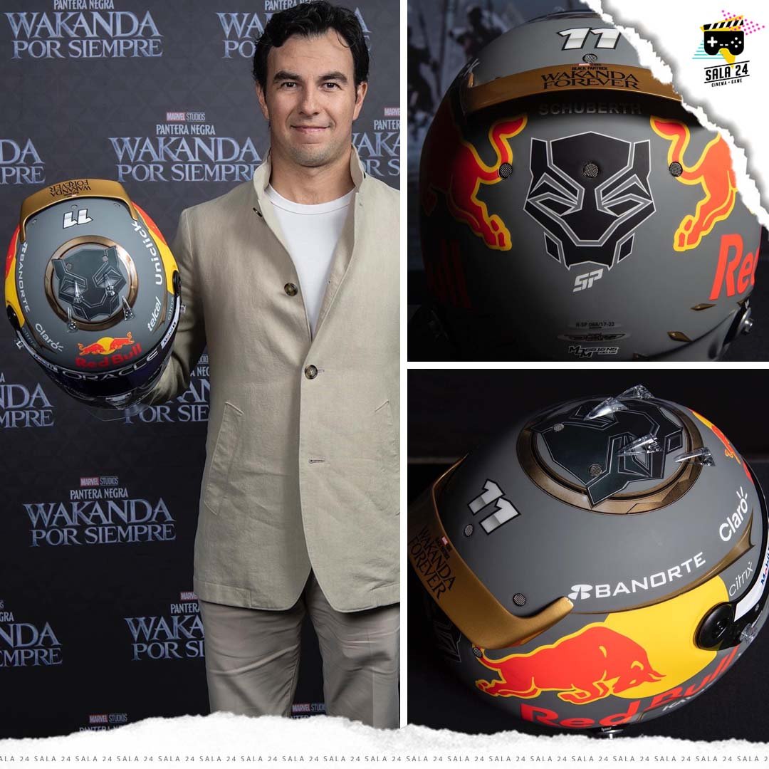 TheSala24's tweet photo. Que belleza de casco 😍😍🔥🔥
El piloto de #F1 #SergioPérez presentó su casco con la temática de #BlackPanther: #WakandaForever, #Checo utilizará el casco este fin de semana durante el GP de Brasil https://t.co/2rG5UKMxj1
