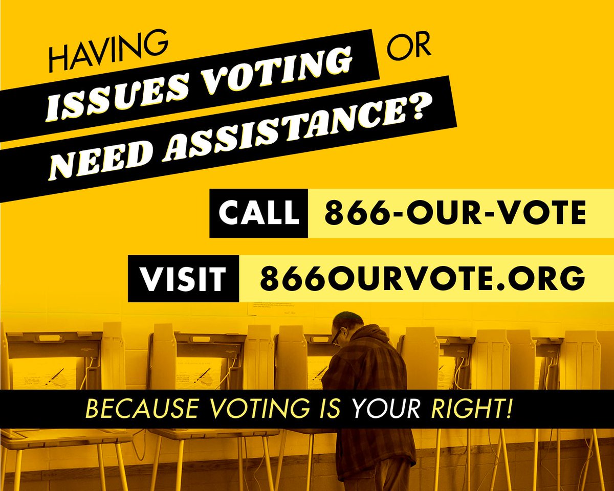 Having issues with voting or need assistance? Call or text 866-OUR-VOTE. Because voting is your right! #edmnvotes #mnvotes