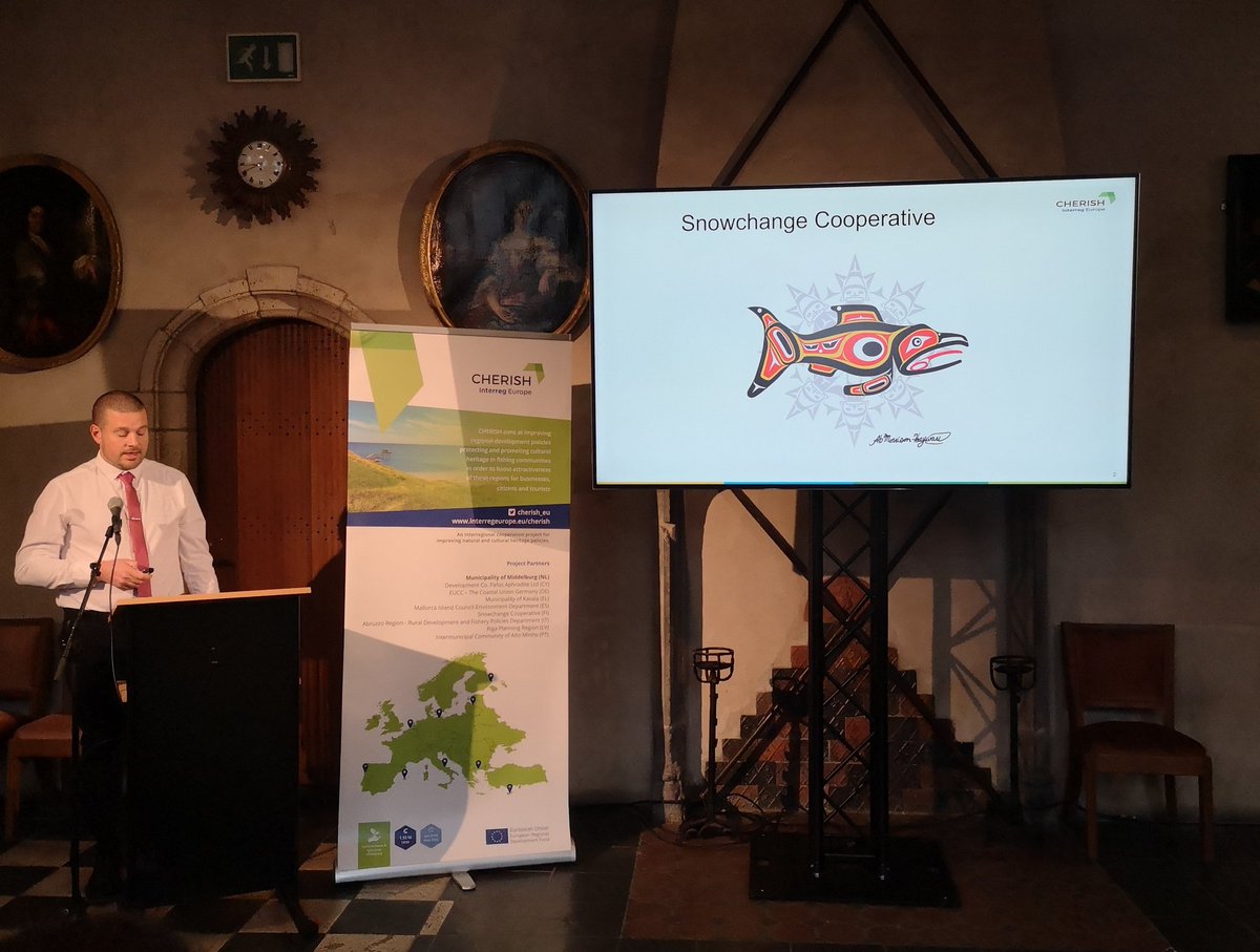 Chris Madine from Snowchange and Effrosyni Boskou from municipality of  <a href="/DimosKavalas/">Δήμος Καβάλας - Municipality of Kavala</a>, Greece explain the audience at the CHERISH final conference about the importance of Traditional Ecological Knowledge of fishermen and fishing communities.
Also see interregeurope.eu/cherish