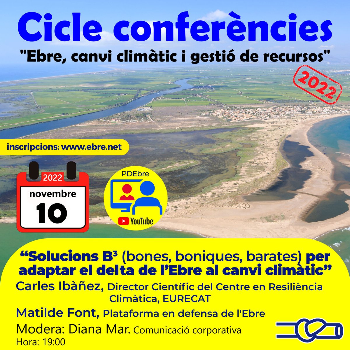 CICLE CONFERÈNCIES EBRE I CANVI CLIMÀTIC SOLUCIONS B3 (BONES, BONIQUES, BARATES) PER ADAPTAR EL DELTA DE L’EBRE AL CANVI CLIMÀTIC 📆 10 novembre ⏰ 19:00 💧Carles Ibañez - EURECAT ✏️ebre.net/bloc/2022/11/1…