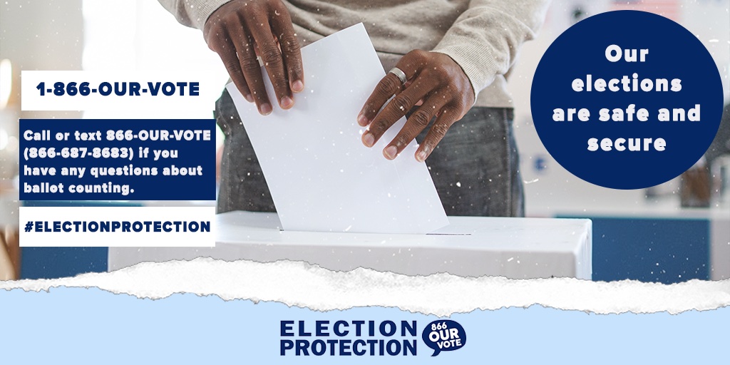 866OURVOTE's tweet photo. Call 866-OUR-VOTE (866-687-8683) with any voting questions or issues today. Trained, non-partisan #ElectionProtection volunteers are on standby ready to help you vote! #ProtectOurVote https://t.co/zbof01osGw