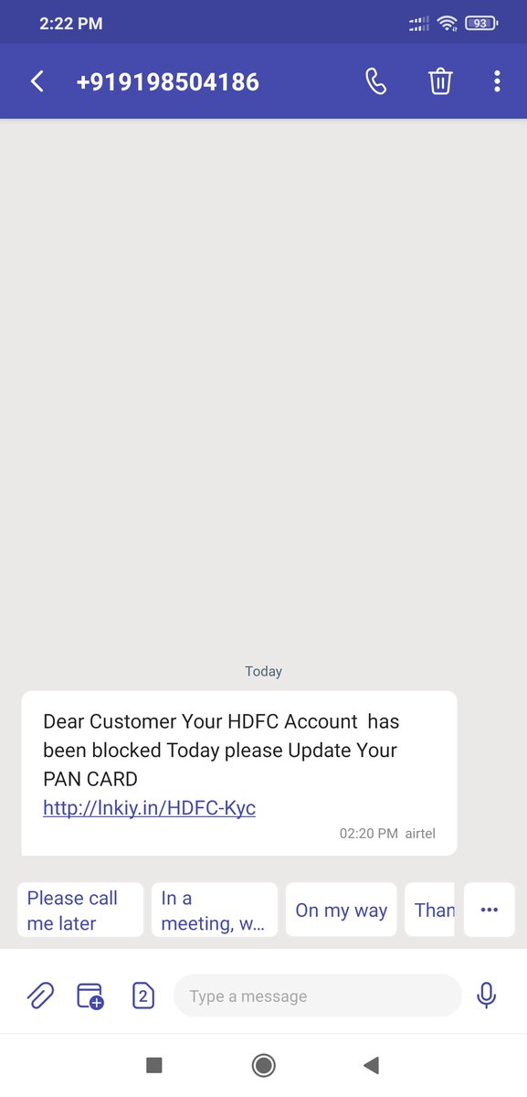 RamnathRepakula's tweet photo. Hello @HDFCBank_Cares please ook into this fraud message and take necessary action. https://t.co/WiQuJAYTCF