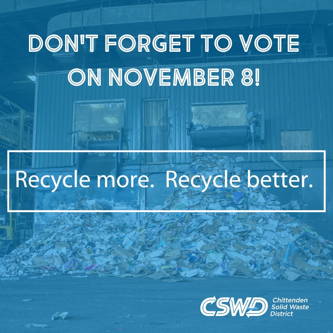 Today is the day! For those voting in person, please check to see that you have the CSWD's Materials Recovery Facility ballot in your voting packet. #vote #recyclemore #recyclebetter #btv