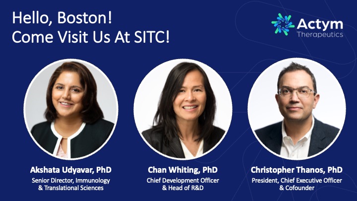 ActymT's tweet photo. We’re at #SITC22 to share more about our preclinical work developing ACTM-838, our comprehensive next-gen #immunotherapy  that safely generates durable anti-tumor immunity. https://t.co/yiPPRb1sK6