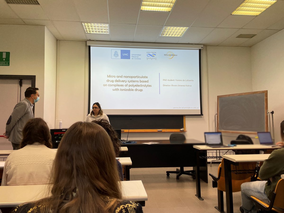 micro4nano's tweet photo. Yanina (@unc_cordoba) presenting her work on "Micro and nanoparticulate drug delivery systems based on complexes of polyelectrolytes with ionizable drugs" ⚗️🧪🙂 @unipr #H2020 #MSCA #research #micro4nano https://t.co/KyFdlORyJM